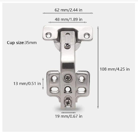 Knockout DTC 135 Degree Corner Cabinet Hinge Replacement For Bifold Doors, stainless steel, 35mm cup size, dimensions shown