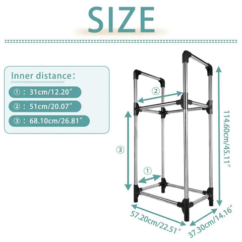 Essential Garage Heavy Duty 4 Tire Storage Rack size chart showing dimensions for vertical stand in a space-saving design.