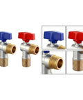 Heavy Gauge 1/2 Inch Brass Angle Stop Valve Built Tough As Nails With A Full Port Design, set of two, blue and red handles.