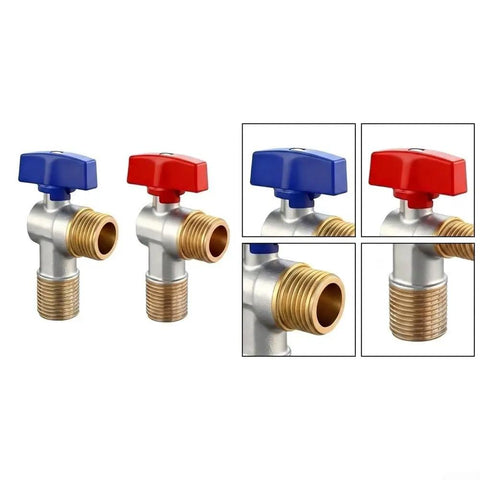 Heavy Gauge 1/2 Inch Brass Angle Stop Valve Built Tough As Nails With A Full Port Design, set of two, blue and red handles.
