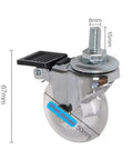 No Sweat Smooth Rolling Swivel Caster Wheels Set Of 4 With Brake Lock M8mm Stem showing 50mm transparent wheel and brake.