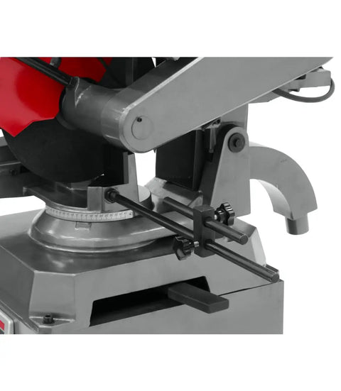 Detail of Heavy Hitter 12 Inch Abrasive Cut Off Saw With Five Horsepower Motor showing miter adjustment features.