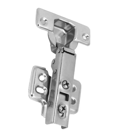 Rock Solid Steel Hydraulic Hinge with Soft Close Damper for Cabinet and Cupboard Doors in polished steel finish.