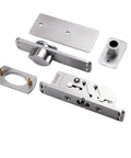 Heavy Duty Stainless Steel 360 Rotating Pivot Hinge For Invisible Doors Floor Spring Top Bottom Mount components laid out.