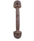 Hella Sturdy Cast Iron Drawer Pulls Set Of Ten Rustic Brown Cabinet Handles Measuring Five Half Inches Long With Four Quarter Inch Spacing For Home Renovations And Furniture Fixes, single brown handle on white background.