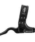 Side view of Monolever Rear Brake Lever Black For Seven Eighths Inch Bars With Minimalist Hinged Clamp Right Trigger Flat Bar BMX Style.