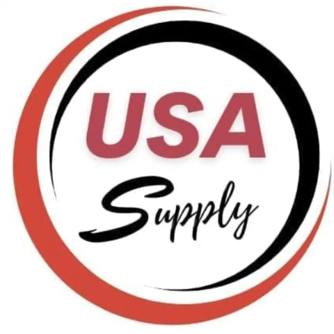 Circular logo with text 'USA Supply' in red and black on a white background