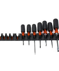Pro Series 4.0 Magnetic Screwdriver Organizer With Magnetic Base For Secure Tool Drawer Storage Modular System For Pros And DIY Mechanics 12 Holder Pack, shown holding multiple screwdrivers.