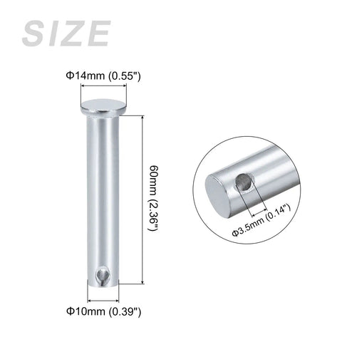 Heavy Duty Carbon Steel Clevis Pins 4 Pack Flat Head Single Hole Shaft Hardware For Machinery And Furniture DIY Setup showing dimensions
