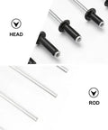 Close-up of aluminum alloy blind rivets from Blind Rivets Assortment Kit 120 Pcs Aluminum Alloy M2.4 M3.2 M4 with head and rod labeled