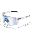 Straight Up Photochromic Safety Sunglasses With Polarized Optics And Ultraviolet Shielding Featuring Lockdown Side Grips, clear frame, size dimensions.