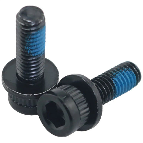 Close-up view of Four Pack Disc Brake Caliper Bolts M6x18 for Road, Mountain, BMX and Racing Calipers Black Carbon Steel Durable Hardware Replacement Screws
