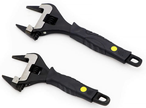 Extra Slim Eight Inch Adjustable Wrench With Three Sixteenth Inch Jaws Forty Percent Slimmer Than Standard Black Alloy Steel