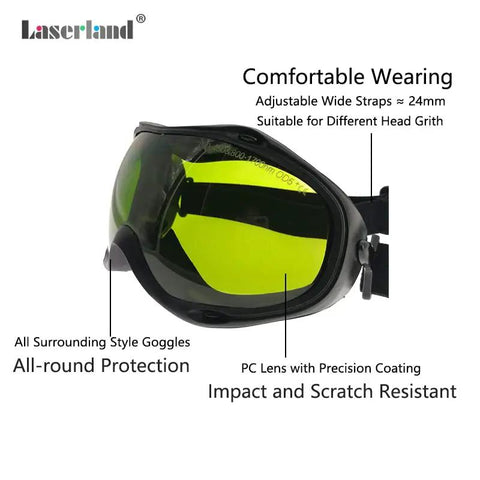 Heavy Duty Laser Safety Glasses With OD5 Multi Wave Protection For Cutting Engraving And Welding, featuring impact-resistant PC lenses and adjustable straps.