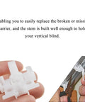 Workhorse Vertical Blind Repair Carrier With Stem 10 Pack White Replacement Parts For Window Blinds Heavy Duty Plastic Hardware close-up of repair clip in hand