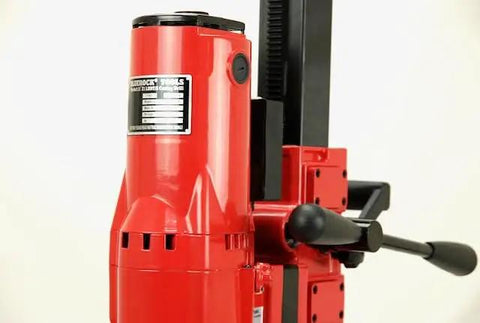 Badass 12 Inch Concrete Core Drill Rig With 12 Piece Pro Series Diamond Wet Core Bit Set 1 To 12 Inches close-up of motor and controls.