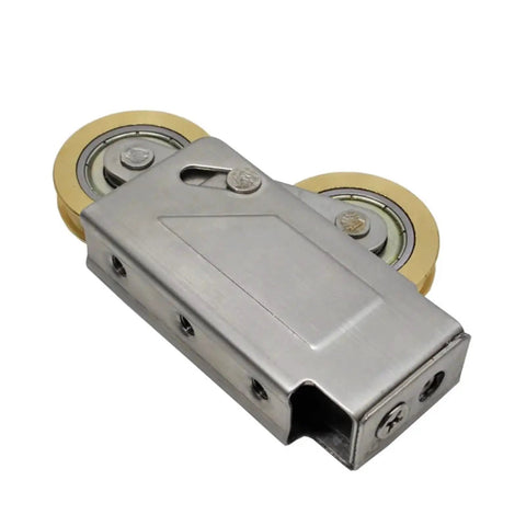 Slick Heavy Duty Sliding Door Rollers With Double Wheel Assembly And Muted Brass Wheels Aluminum Alloy Pulleys close-up view