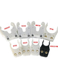 Automatic Tool Changer Bracket System For CNC Router Spindle ISO30 Taper with various mount sizes displayed.