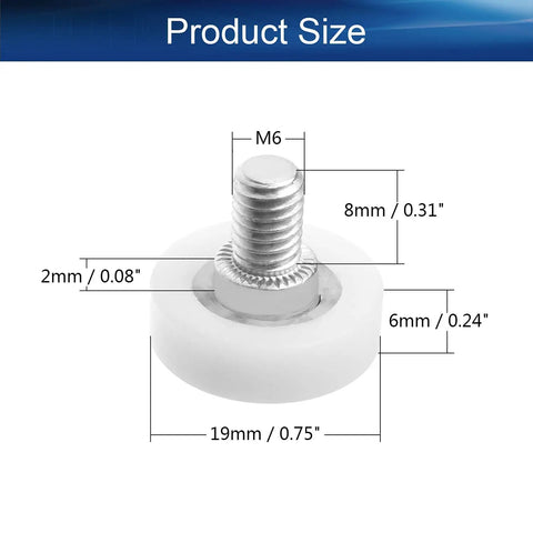 Slick Rolling Nylon Bearing Rollers With Heavy Duty Stainless Steel Threaded Rods For Silky Smooth Sliding Door Track Guides And Hassle Free Diy Hardware Fixes Pair, size measurements shown.