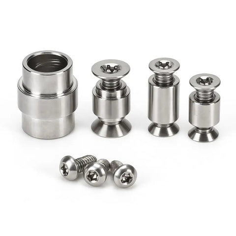 Heavy Duty Titanium Screw Pivot Upgrade Kit With Lanyard Tube Standoff Spacer And Blade Stop Hardware, featuring titanium screws and spacers.