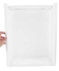 Straight Up Sleek White Plastic Foldable Storage Basket Pull Out Wardrobe Drawer Organizer For Clothes Books Makeup Nifty Space Saver Bin That Kicks Clutter To The Curb Fast, showing internal view with hand holding.