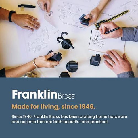 People designing Franklin Brass hardware with sketches and tools, showcasing collaboration and craftsmanship.