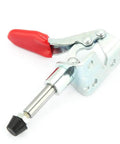 Two Pack Iron Galvanized Push Pull Vertical Toggle Clamps with red handle for welding, jigging, and circuit boards holding