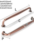 Image showing Six Inch Center To Center Brushed Antique Copper Cabinet Pulls Heavy Duty Vintage Drawer Handles Solid Metal Cupboard Hardware.