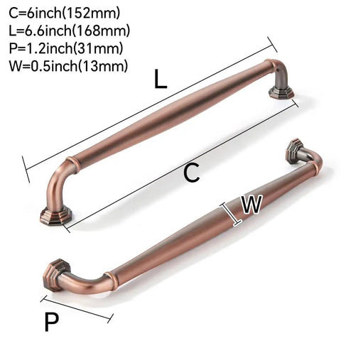 Image showing Six Inch Center To Center Brushed Antique Copper Cabinet Pulls Heavy Duty Vintage Drawer Handles Solid Metal Cupboard Hardware.