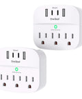 Compact Wall Outlet Extender With 3 AC Outlets And 4 USB Ports Featuring Built In Surge Protector, sleek white design.