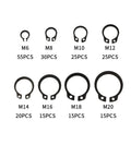 200 Piece Internal External Retaining Ring Kit With C Clips Snap Rings In Carbon Steel Sizes M6 Through M20 Dark Finish Durable Set For Automotive Machinery And Home Projects, M6-M20 sizes