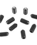 Pro-Grade M6 Carbon Steel Ball Nose Spring Plungers Hex Socket Locking Pins Ten Pack in various sizes laid out on a surface.