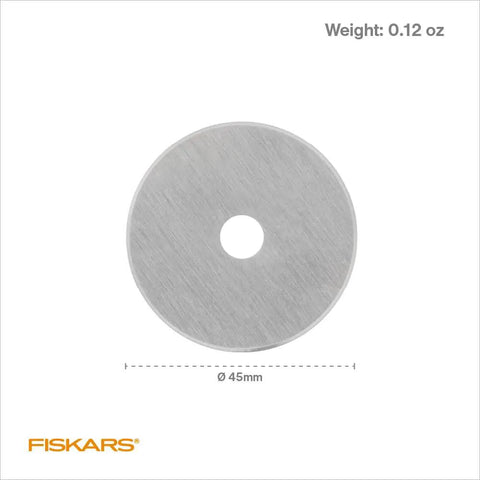 45mm Rotary Cutter Replacement Blades 5 Pack Ultra Sharp Precision Knives For Fabric Vinyl And Paper With Non Stick Coating For Smooth Cuts Heavy Duty Craft Supplies showing a single sharp steel blade.
