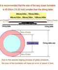 Guide for selecting Premium Solid Wood 24 Inch Round Lazy Susan Rotating Serving Tray size in relation to dining table dimensions.