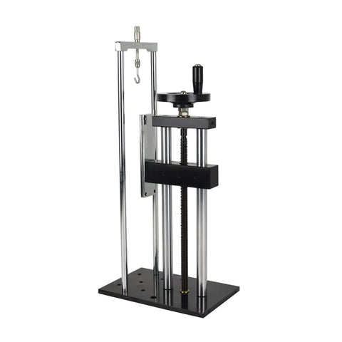 Heavy Duty Digital Force Gauge Test Stand Boss Tier Push Pull Dynamometer Bench with adjustable height and sturdy base.