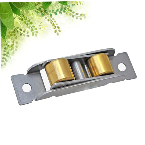 3 Pack Double Roller Window Sliding Door Pulley Wheel 16 mm Brass Replacement Hardware showing brass rollers on silver bracket.