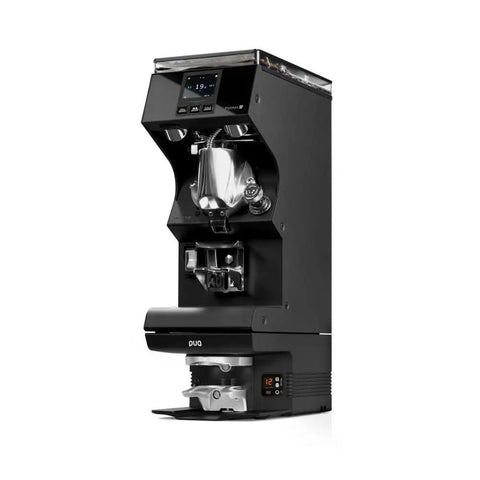 Automatic Espresso Coffee Tamper With Adjustable Pressure For Nailing Every Shot And Perfectly Level Pucks Smart Tamping Profiles Effortless Prep And Rock Solid Consistency White 54Mm shown from the side, featuring a compact black design.