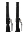 Hardcore Fire Extinguisher Nozzle Two Piece Set, black metal and plastic nozzles with levers for fire suppression.