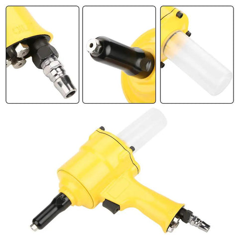 Professional Grade Pneumatic Rivet Gun With Knockout Grip Design And Killer Pull Power Air Powered Riveting Tool close-up of handle and nozzle