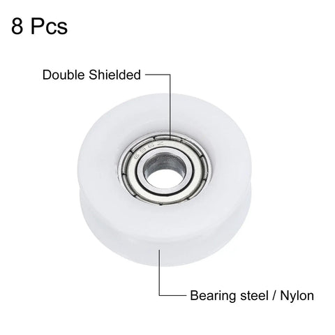Badass 8 Piece Kit Of Smooth Rolling Nylon And Gcr15 Steel U Groove Ball Bearings 6X27X9Mm With Dual Side Shields ABEC3 grade double shielded bearing with nylon outer.