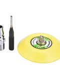 Three Inch Pneumatic Angle Grinder And Eccentric Air Polisher For Smooth Sanding And Oxidation Removal Lightweight 1800 Rpm Die Grinder parts including yellow sanding pad and connectors.