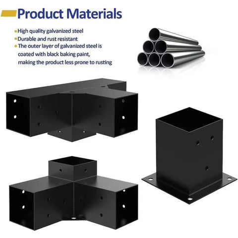 Beefed-Up Pergola Brackets Kit 4x4 for DIY Build, 8 Pack With 3 Way Corner Brackets, Black Powder Coated Iron, Rust Resistant Outdoor Patio Backyard Pergola Support System