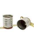 Straight Up E10 Mini Light Bulbs And Socket Holders Kit Featuring Ten Pieces Of Low Voltage Tungsten Filament Lamps Ideal For Science Fair Projects And Home Electronics Testing. Silver E10 sockets with copper bases for lamps.