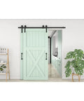 Heavy Duty Bypass Barn Door Hardware Kit With Smooth Sliding Track System And Slick J Shaped Roller Rails For Double Doors Matte Black Finish Zero Hassle Install Hella Sturdy 13 Foot with mint green barn door.