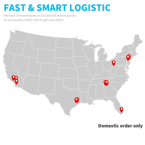 Map showing 10 warehouse locations in the US for fast delivery of Heavy Duty Front Wheel Bearing And Hub Assembly Direct Replacement For 4WD Trucks And Suv.
