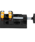 Compact Drill Press Vise Bench Clamp For Woodworking And Metalworking Handy Adjustable Holding Tool With Aluminum Alloy Body 55mm Clamping Range Sturdy Grip Lightweight 122x62x36mm 1 Pack Great For Clean Precise Drilling Polishing Engraving, black bench vise side view