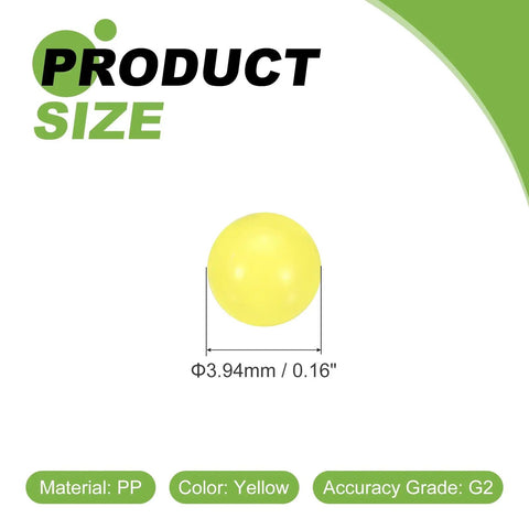 Hardcore 100 Piece Polypropylene Plastic Bearing Balls 5/32 Inch 3.94 mm Yellow G2 Accuracy Smooth Wear Resistant Solid Hardware For Heavy Duty Mechanic Repairs And Gear Swaps size and material details.