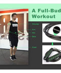 Grab This Dope All-Inclusive Home Gym Bundle With Ab Wheel Rollers Resistance Bands Heavy Duty Jump Rope And Anti Slip Foam Handle Push Up Bars For Killer Core Workouts And Total Body Muscle Sculpting Gym Grade Equipment That Saves You Cash - Person jumping rope showcasing muscle engagement.