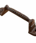 Hella Sturdy Cast Iron Drawer Pulls Set Of Ten Rustic Brown Cabinet Handles measuring five half inches long with four quarter inch spacing, side view.