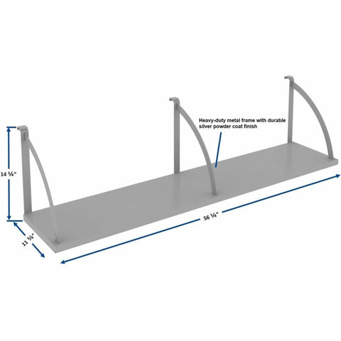 Boss Grade 60 Inch Overhead Panel Shelf For Cubicle Partitions And Fabric Room Dividers With Heavy Duty Steel Construction and Curved Mounts, silver finish, 56 ¼ inch wide.